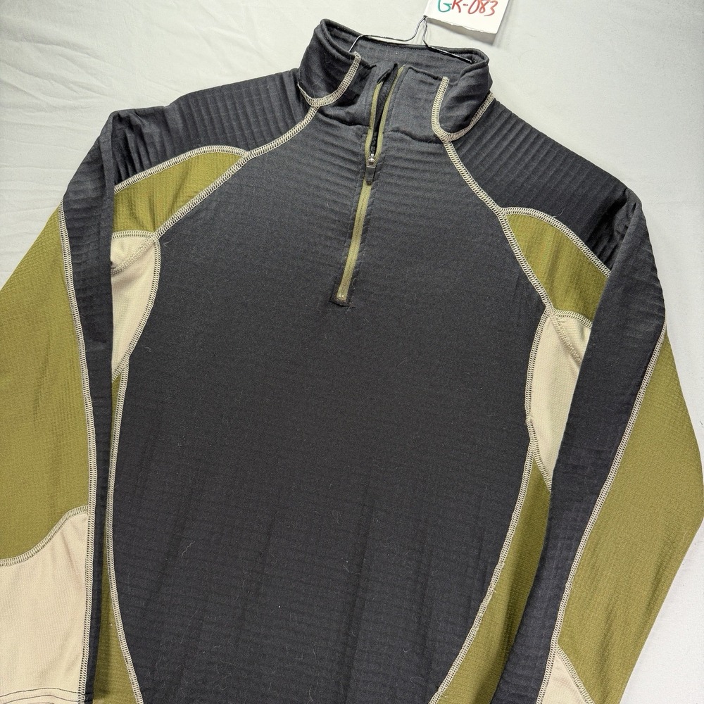 Cabelas 1/4 Zip Pullover Mens Medium Colorblock Grid Fleece Outdoors Black Green